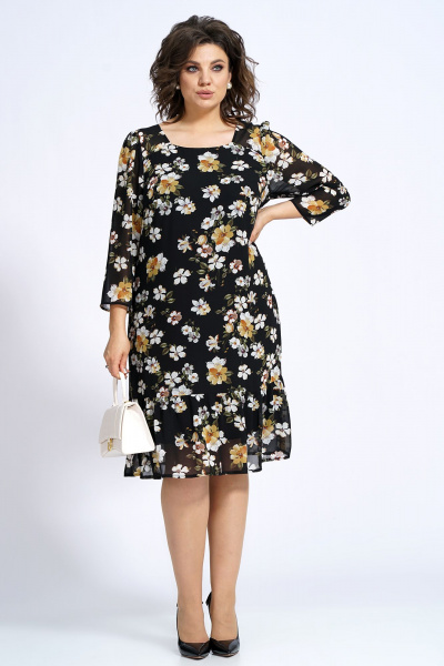 Платье силуэта А-образное на подкладке с разрезом Alani Collection 2148 бело-желтые_цветы - фото 3