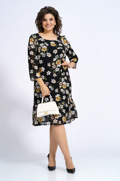 Платье силуэта А-образное на подкладке с разрезом Alani Collection 2148 бело-желтые_цветы - фото 2