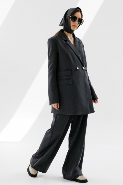 Жакет двубортный прямого силуэта из текстиля NikVa 712-1 графит - фото 2