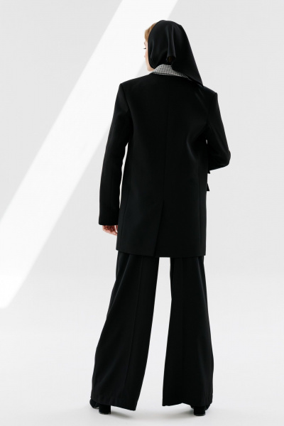 Жакет двубортный свободного объема из текстиля NikVa 712-2 чёрный+чёрно-белая_ гусиная_лапка - фото 5