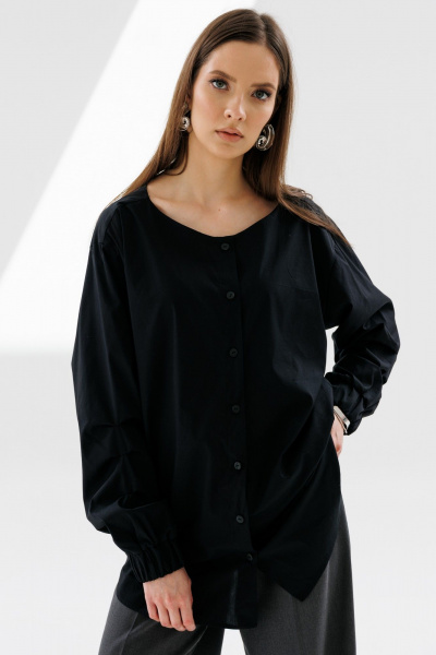 Рубашка прямого кроя с длинными рукавами и защипами NikVa 715-1 чёрный - фото 2