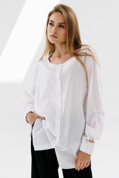 Рубашка прямая с декоративными защипами и рукавами-фонариками NikVa 715-2 молоко - фото 7