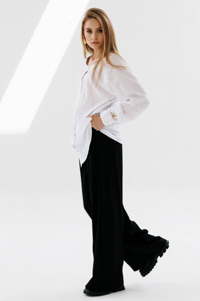 Рубашка прямая с декоративными защипами и рукавами-фонариками NikVa 715-2 молоко - фото 3