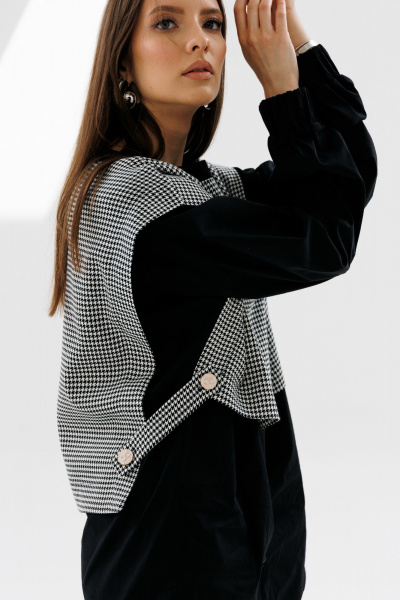 Рубашка и манишка прямого кроя с защипами и широким низом NikVa 716-1 чёрный+чёрно-белая_гусиная_лапка - фото 4