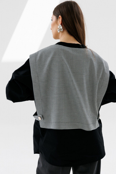 Рубашка и манишка прямого кроя с защипами и широким низом NikVa 716-1 чёрный+чёрно-белая_гусиная_лапка - фото 2