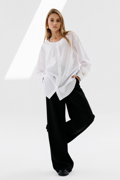 Рубашка и манишка прямого кроя с защипами и аккуратным вырезом NikVa 716-2 молоко+чёрно-белая_гусиная_лапка - фото 5