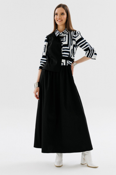 Демисезонное комбинированное платье с имитацией жилета и юбкой NikVa 719-1 черно-белый - фото 1