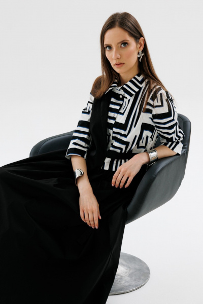 Демисезонное комбинированное платье с имитацией жилета и юбкой NikVa 719-1 черно-белый - фото 6