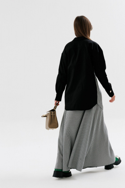 Юбка солнце миди с узким поясом и карманами NikVa 722-1 чёрно-белая_гус_лапка - фото 6