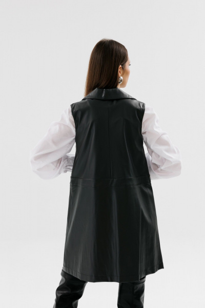 Демисезонное мини платье трапеции из экокожи с карманами NikVa 736-1 чёрный - фото 5