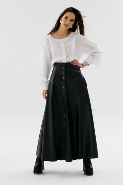 Юбка солнце из экокожи с карманами и узким поясом NikVa 742-1 чёрный - фото 4