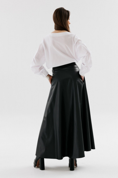 Юбка солнце из экокожи с карманами и узким поясом NikVa 742-1 чёрный - фото 7