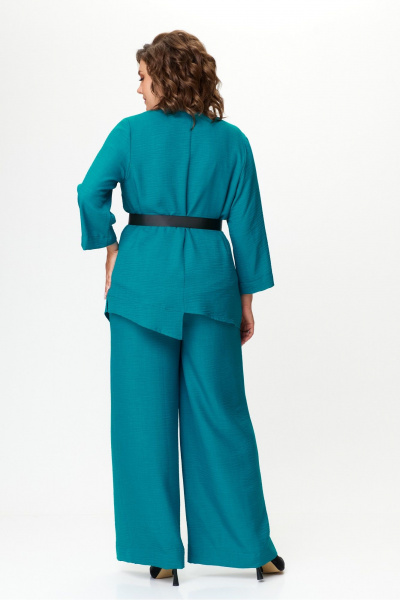 Женский летний костюм из текстиля с асимметричным жакетом Michel chic 1386 темная_бирюза - фото 9