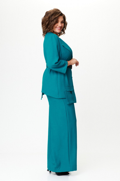 Женский летний костюм из текстиля с асимметричным жакетом Michel chic 1386 темная_бирюза - фото 8