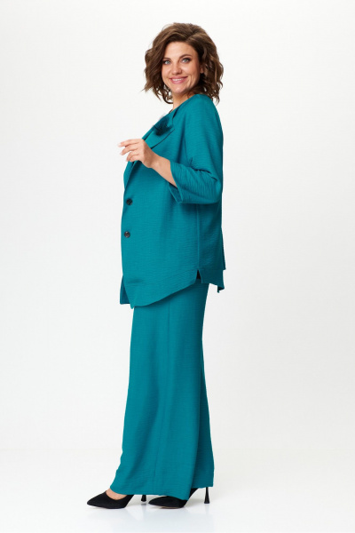 Женский летний костюм из текстиля с асимметричным жакетом Michel chic 1386 темная_бирюза - фото 7