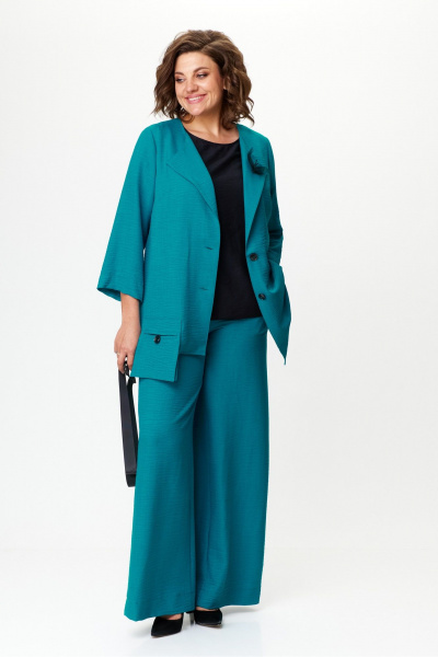Женский летний костюм из текстиля с асимметричным жакетом Michel chic 1386 темная_бирюза - фото 6