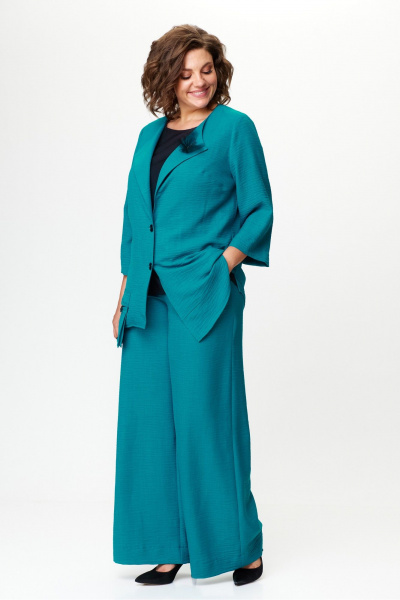 Женский летний костюм из текстиля с асимметричным жакетом Michel chic 1386 темная_бирюза - фото 4