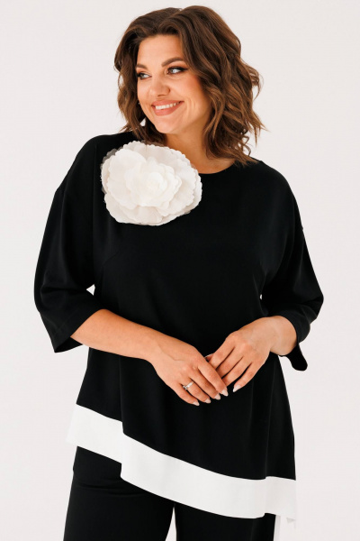 Блуза свободного силуэта с асимметричным низом и брюки палаццо INVITE 6063 черный - фото 4