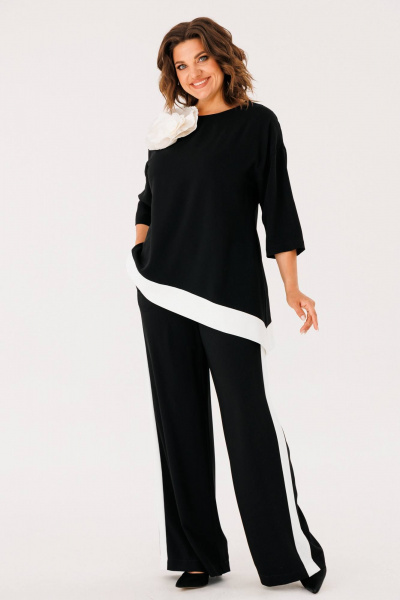 Блуза свободного силуэта с асимметричным низом и брюки палаццо INVITE 6063 черный - фото 3
