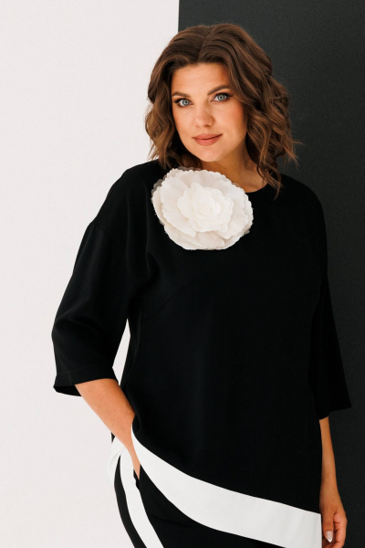 Блуза свободного силуэта с асимметричным низом и брюки палаццо INVITE 6063 черный - фото 8