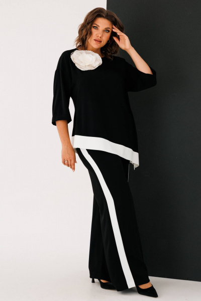 Блуза свободного силуэта с асимметричным низом и брюки палаццо INVITE 6063 черный - фото 9