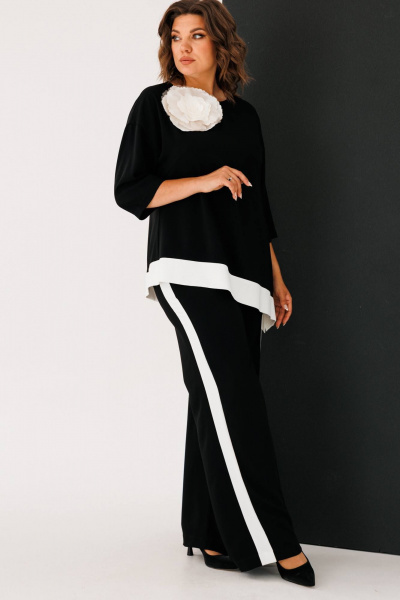 Блуза свободного силуэта с асимметричным низом и брюки палаццо INVITE 6063 черный - фото 7