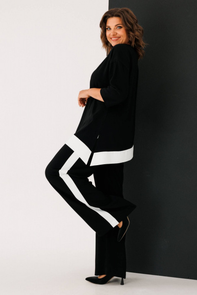 Блуза свободного силуэта с асимметричным низом и брюки палаццо INVITE 6063 черный - фото 6