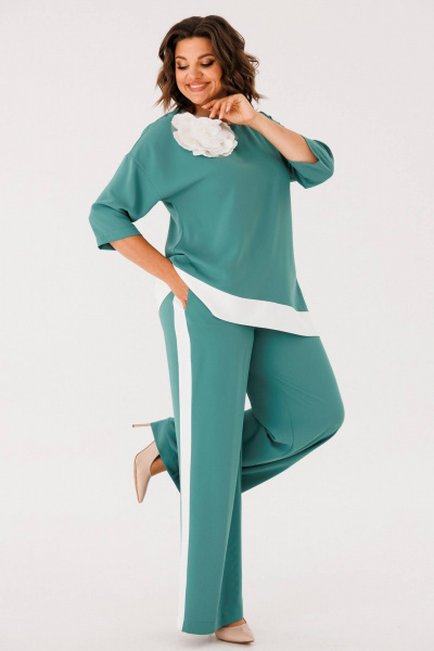 Платье в стиле кэжуал с асимметричным низом и лампасами INVITE 6063 бирюза - фото 5