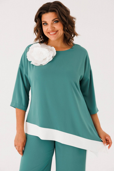 Платье в стиле кэжуал с асимметричным низом и лампасами INVITE 6063 бирюза - фото 4