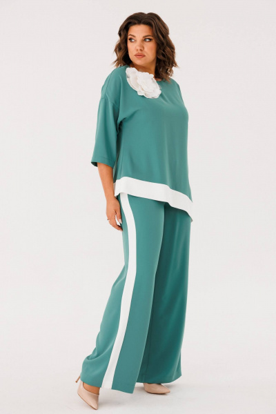 Платье в стиле кэжуал с асимметричным низом и лампасами INVITE 6063 бирюза - фото 3