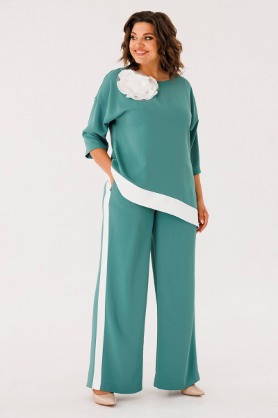 Платье в стиле кэжуал с асимметричным низом и лампасами INVITE 6063 бирюза - фото 2