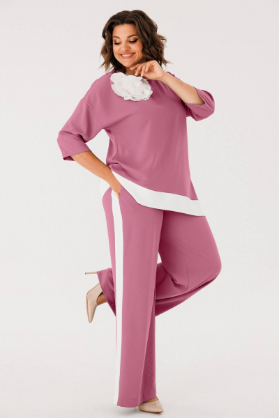 Платье с рукавом фонарик и цветной отделкой на лето INVITE 6063 лиловый - фото 4