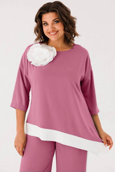 Платье с рукавом фонарик и цветной отделкой на лето INVITE 6063 лиловый - фото 2