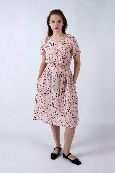Летнее платье с расклешённой юбкой и поясом-реглан Mita ЖМ1145a розовый - фото 2