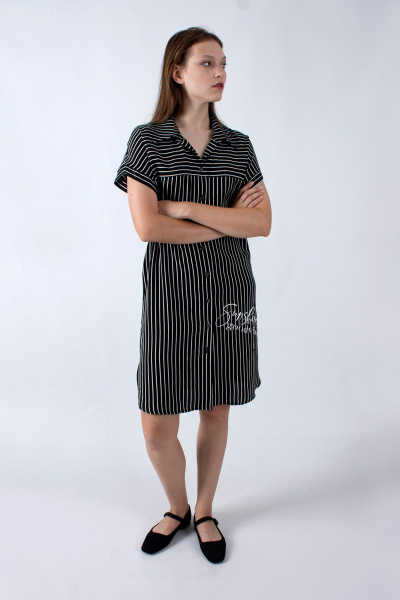 Модное летнее платье с кокеткой и отложным воротником Mita ЖМ1186 черный_полоска - фото 3