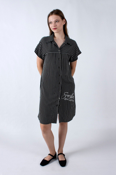Модное летнее платье с кокеткой и отложным воротником Mita ЖМ1186 черный_полоска - фото 1