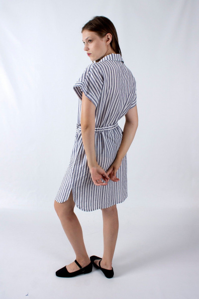Платье прямого силуэта с рукавом фонарик и кулиской Mita ЖМ1186 синий_полоска - фото 5