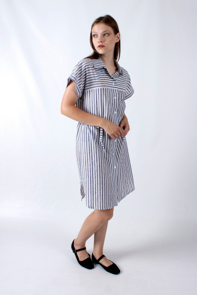 Платье прямого силуэта с рукавом фонарик и кулиской Mita ЖМ1186 синий_полоска - фото 4