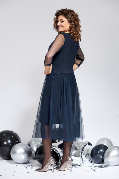Комплект платье и накидка с рельефами и отделкой Милора-стиль 1136/1 синий - фото 2