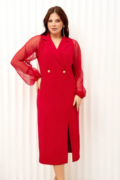 Платье с имитацией запаха и высоким разрезом из костюмной ткани Gold Style 2581 красный - фото 6