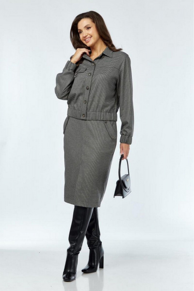 Жакет и юбка зауженного силуэта с декоративным клапаном Милора-стиль 1253 черная_гусьлапка - фото 1