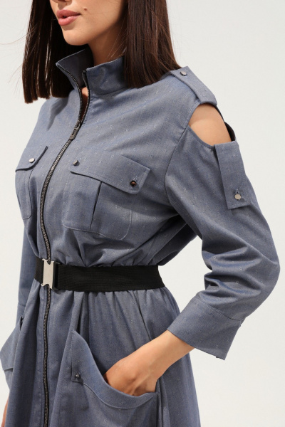 Платье с макси длиной и накладными карманами в стиле сафари LM М38 джинс - фото 7