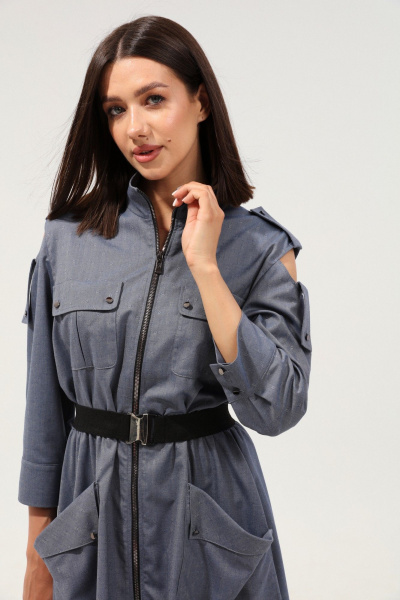 Платье с макси длиной и накладными карманами в стиле сафари LM М38 джинс - фото 6