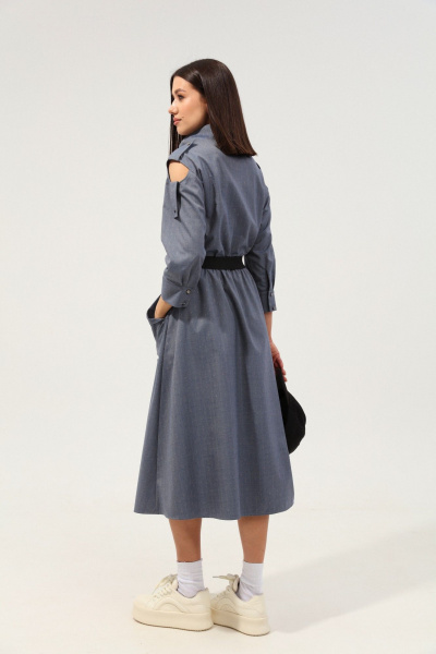 Платье с макси длиной и накладными карманами в стиле сафари LM М38 джинс - фото 5