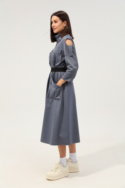 Платье с макси длиной и накладными карманами в стиле сафари LM М38 джинс - фото 4