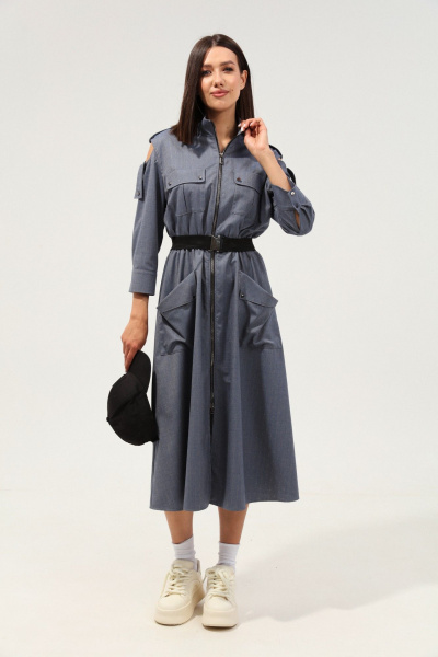 Платье с макси длиной и накладными карманами в стиле сафари LM М38 джинс - фото 3