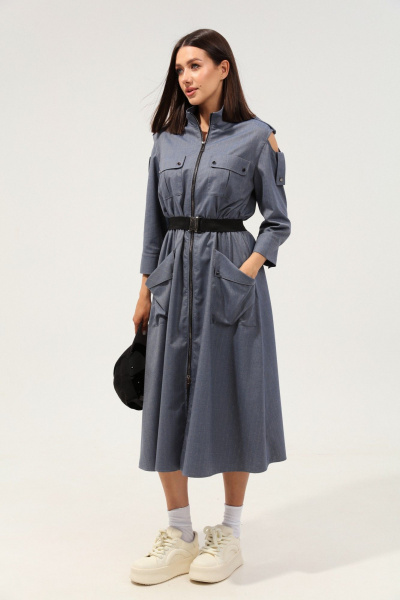 Платье с макси длиной и накладными карманами в стиле сафари LM М38 джинс - фото 1