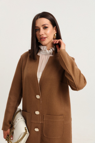 Пальто из шерстяной пальтовой ткани с накладными карманами LM WO4318-2 - фото 10