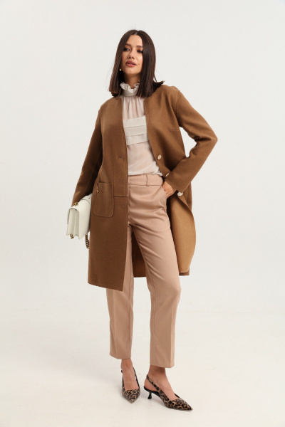 Пальто из шерстяной пальтовой ткани с накладными карманами LM WO4318-2 - фото 4