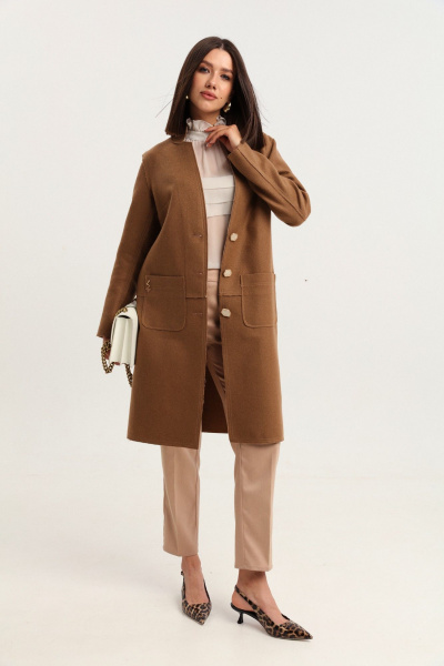 Пальто из шерстяной пальтовой ткани с накладными карманами LM WO4318-2 - фото 3